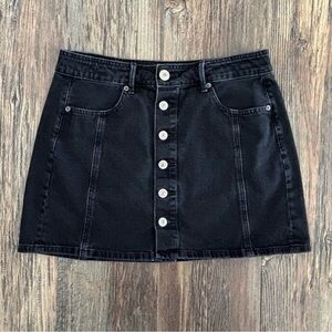 American Eagle Hi-Rise A-Line Button-Down Black Denim Jean Mini Skirt Womens 8